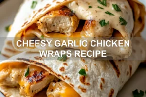 CHEESY GARLIC CHICKEN WRAPS RECIPE centered hero view, clean and uncluttered