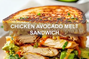 CHICKEN AVOCADO MELT SANDWICH centered hero view, clean and uncluttered