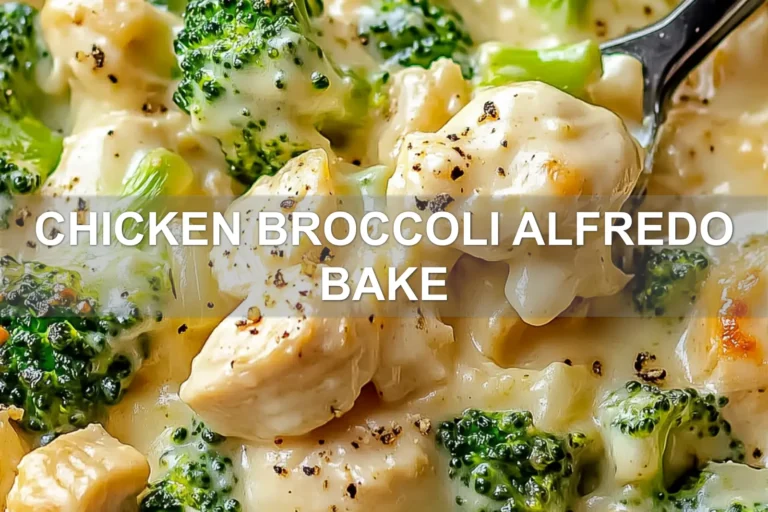 CHICKEN BROCCOLI ALFREDO BAKE centered hero view, clean and uncluttered