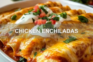 CHICKEN ENCHILADAS centered hero view, clean and uncluttered