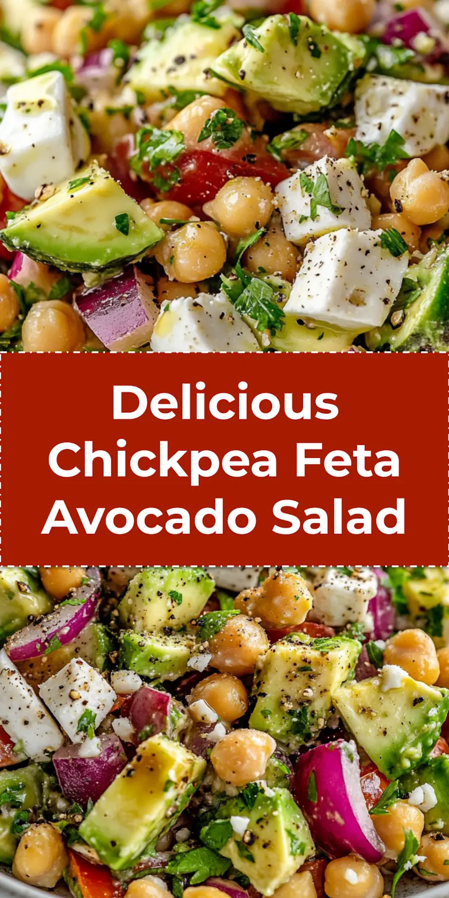 Chickpea Feta Avocado Salad: Irresistibly Delicious Recipe 3 Close-up of a perfectly plated Chickpea Feta Avocado Salad, ideal for Pinterest