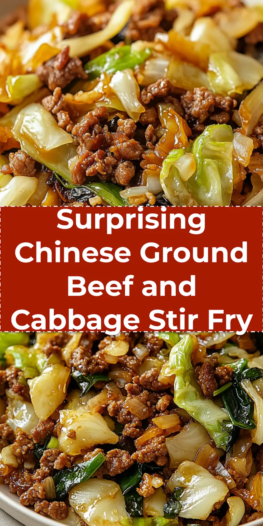 Chinese Ground Beef and Cabbage Stir-Fry: Try This Delicious Easy Recipe 3 A beautifully presented close-up of a finished Chinese Ground Beef and Cabbage Stir Fry in a rustic skillet, generously garnished with fresh green onions, ready to be served over a bed of white rice.