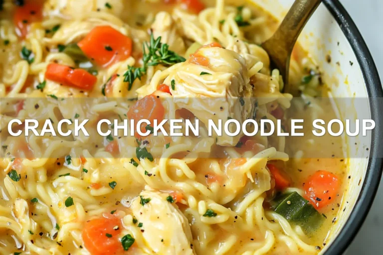 CRACK CHICKEN NOODLE SOUP centered hero view, clean and uncluttered