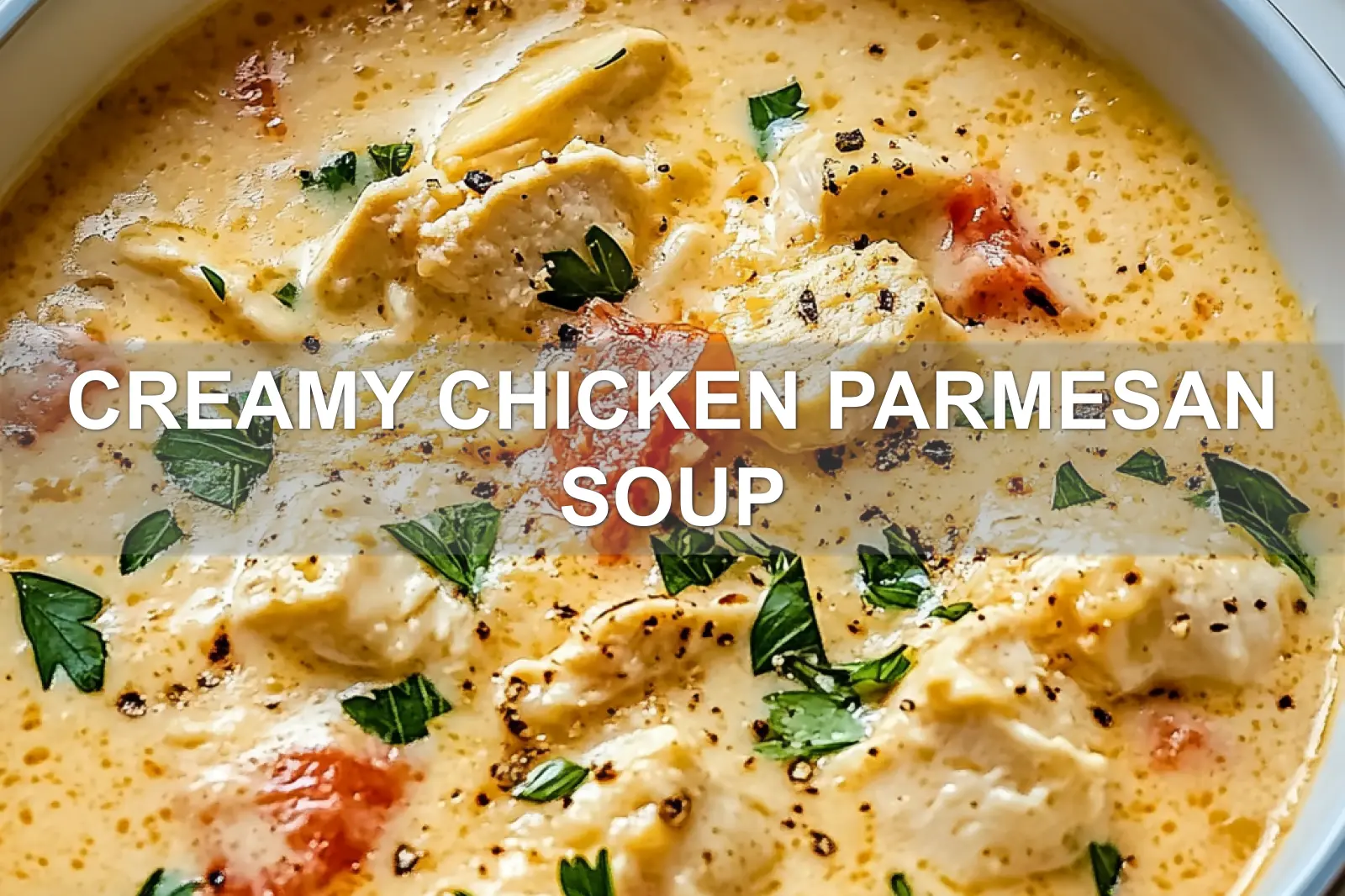 Creamy Chicken Parmesan Soup Easy and Irresistible Recipe 3 CREAMY CHICKEN PARMESAN SOUP centered hero view, clean and uncluttered
