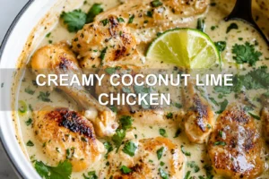 Creamy Coconut Lime Chicken: Easy and Delicious Dinner CREAMY COCONUT LIME CHICKEN centered hero view, clean and uncluttered