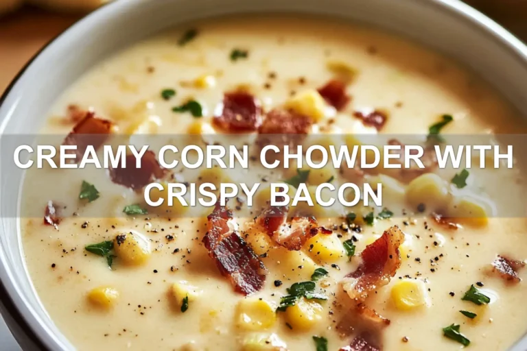 CREAMY CORN CHOWDER WITH CRISPY BACON centered hero view, clean and uncluttered