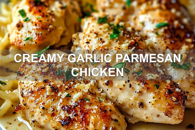 CREAMY GARLIC PARMESAN CHICKEN centered hero view, clean and uncluttered