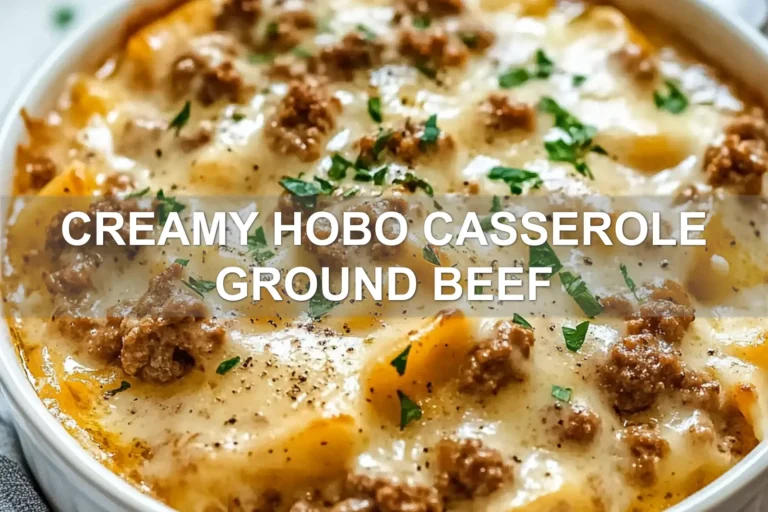 CREAMY HOBO CASSEROLE GROUND BEEF centered hero view, clean and uncluttered