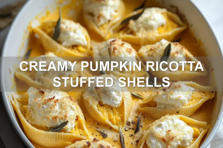 CREAMY PUMPKIN RICOTTA STUFFED SHELLS centered hero view, clean and uncluttered