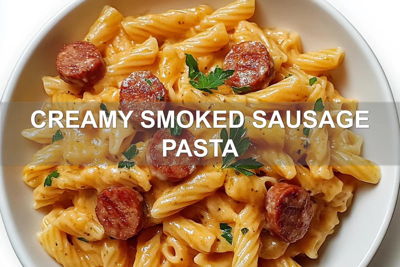 CREAMY SMOKED SAUSAGE PASTA centered hero view, clean and uncluttered