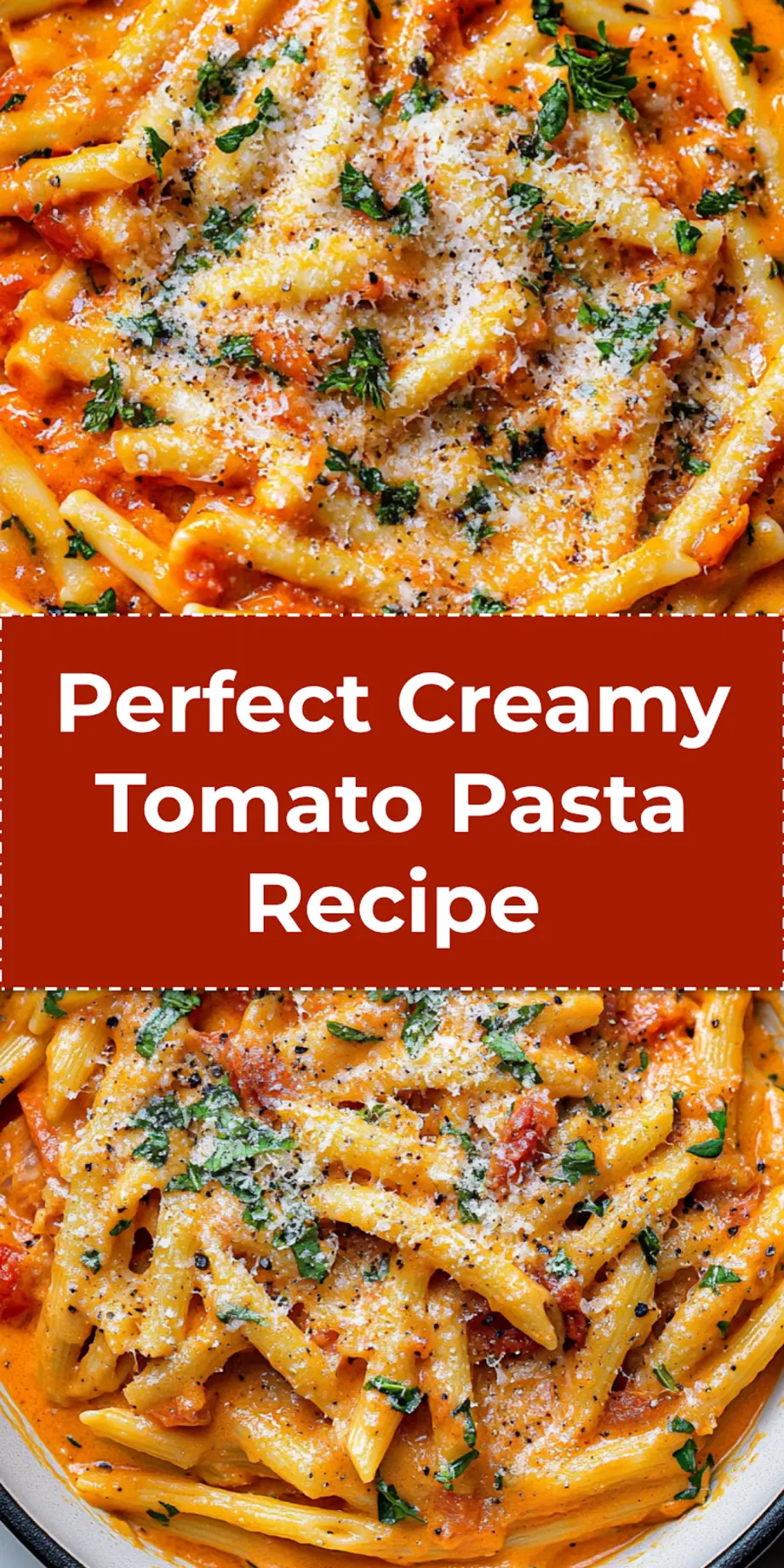 Creamy Tomato Pasta: Easy Recipe for Delicious Dinner 4 Overhead shot of Creamy Tomato Pasta in a white bowl, garnished with fresh basil, perfect for Pinterest sharing.