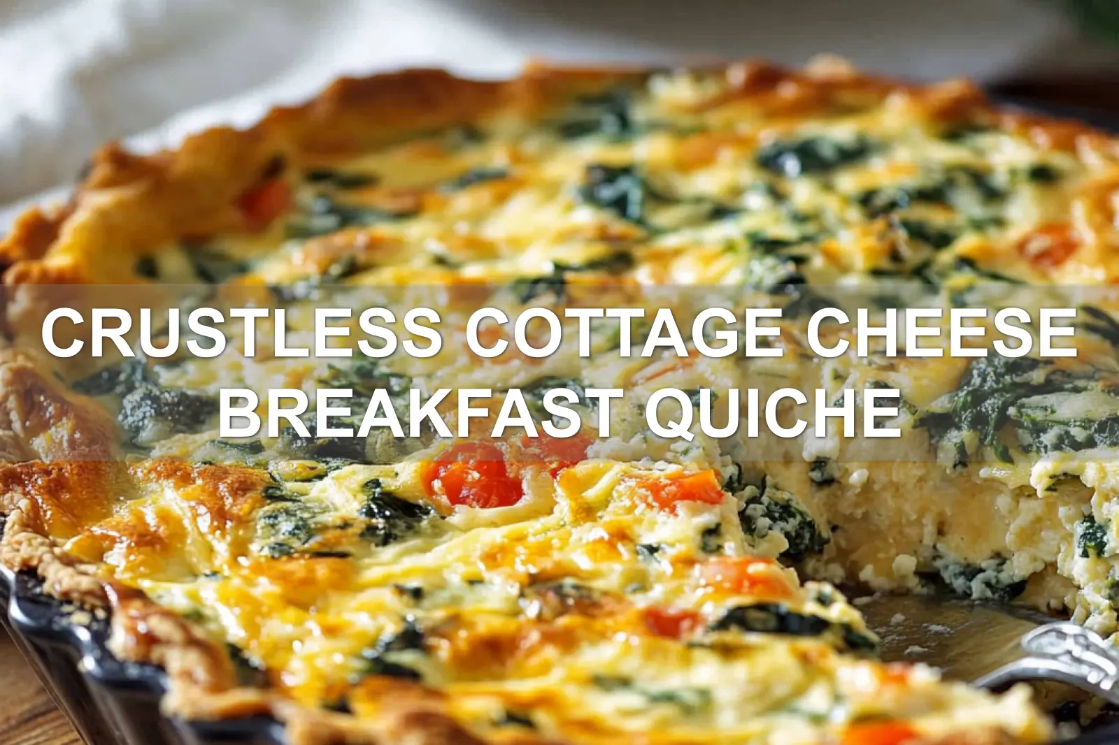 Crustless Cottage Cheese Breakfast Quiche: Delicious Start 4 CRUSTLESS COTTAGE CHEESE BREAKFAST QUICHE centered hero view, clean and uncluttered