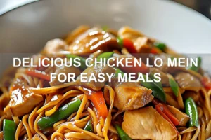 DELICIOUS CHICKEN LO MEIN FOR EASY MEALS centered hero view, clean and uncluttered