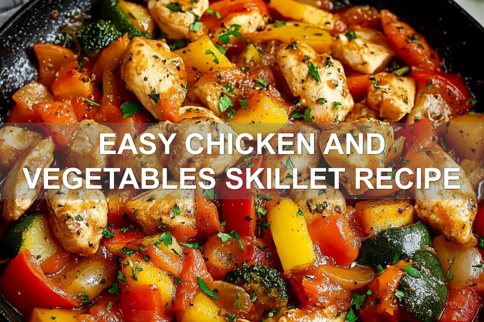 EASY CHICKEN AND VEGETABLES SKILLET RECIPE centered hero view, clean and uncluttered