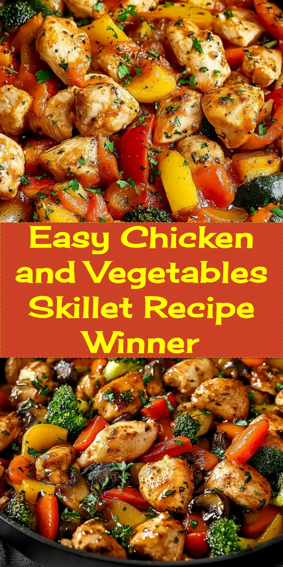 Final dish plated - Easy Chicken and Vegetables Skillet Recipe with colorful vegetables and herbs