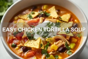 EASY CHICKEN TORTILLA SOUP centered hero view, clean and uncluttered