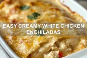 EASY CREAMY WHITE CHICKEN ENCHILADAS centered hero view, clean and uncluttered