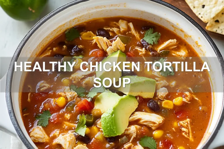 HEALTHY CHICKEN TORTILLA SOUP centered hero view, clean and uncluttered