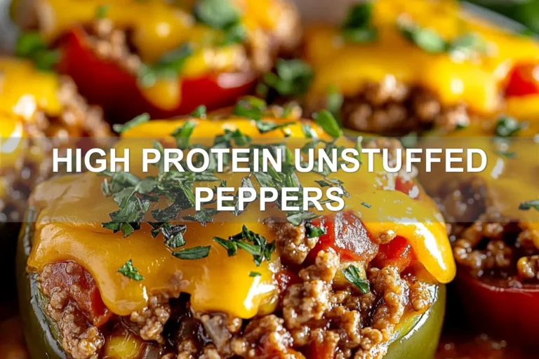 HIGH PROTEIN UNSTUFFED PEPPERS centered hero view, clean and uncluttered