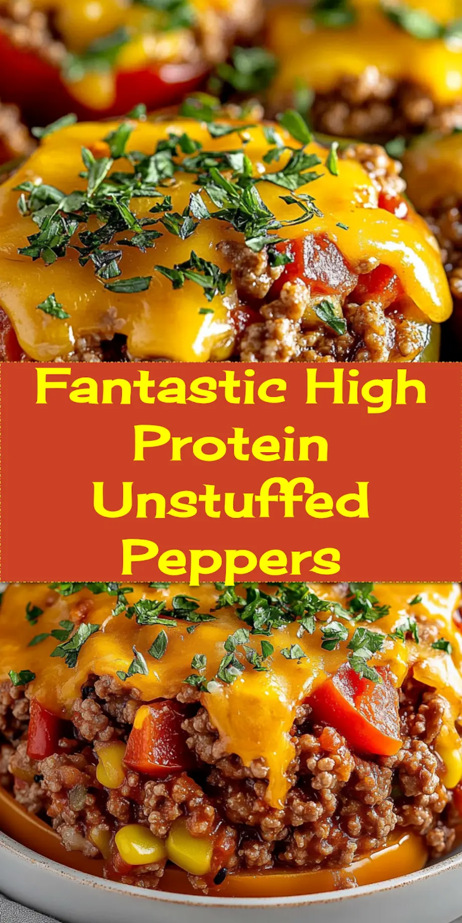 High Protein Unstuffed Peppers: Quick Delicious Feast 3 Overhead shot of a full skillet of High Protein Unstuffed Peppers, garnished with fresh herbs, perfect for sharing.