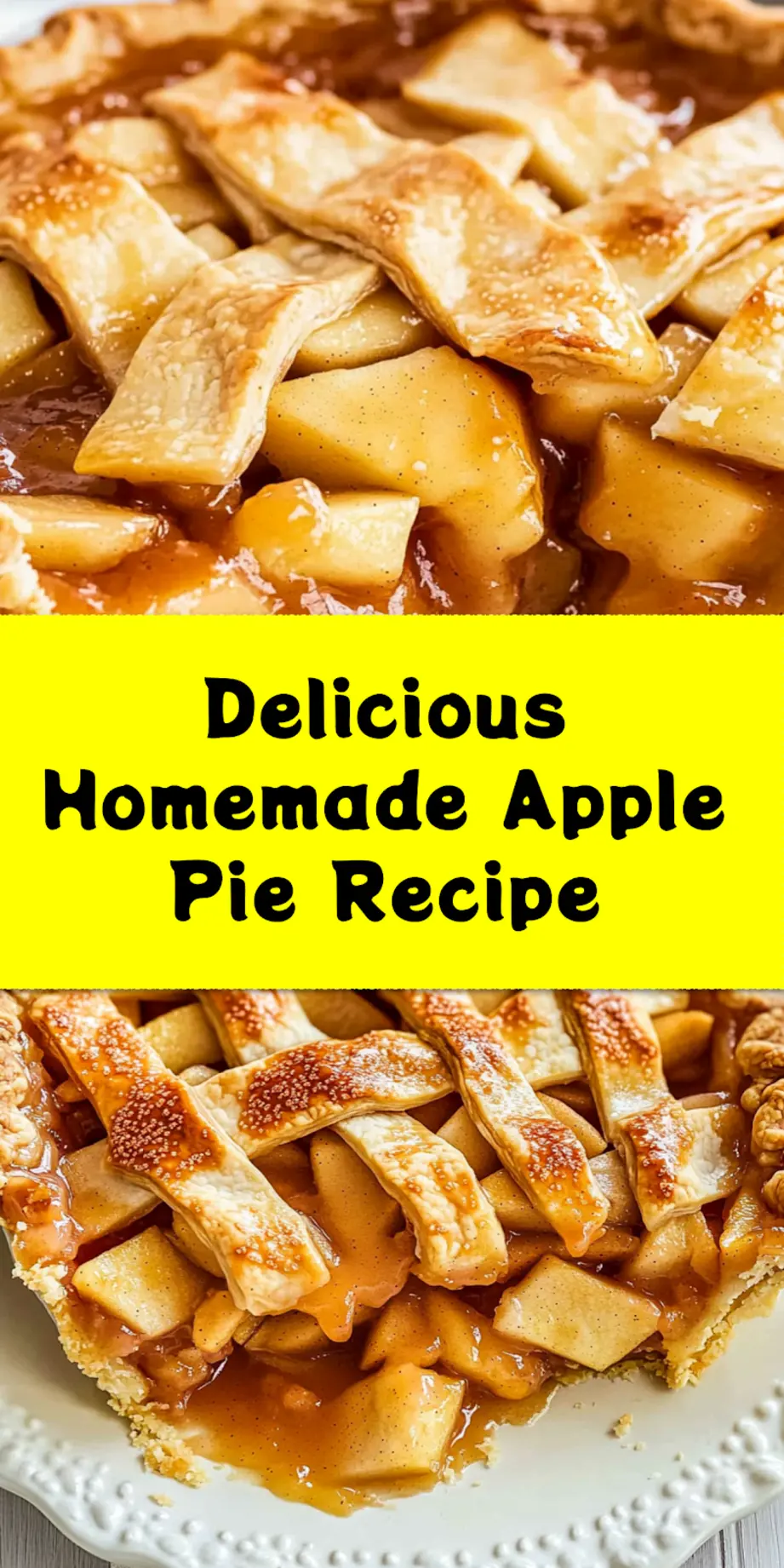 Slice of warm Homemade Apple Pie with flaky crust and spiced apple filling, served on a rustic plate with a scoop of vanilla ice cream. Ideal for Pinterest saving.