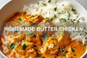 HOMEMADE BUTTER CHICKEN centered hero view, clean and uncluttered