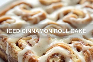 Iced Cinnamon Roll Cake: Delicious And Easy Recipe ICED CINNAMON ROLL CAKE centered hero view, clean and uncluttered