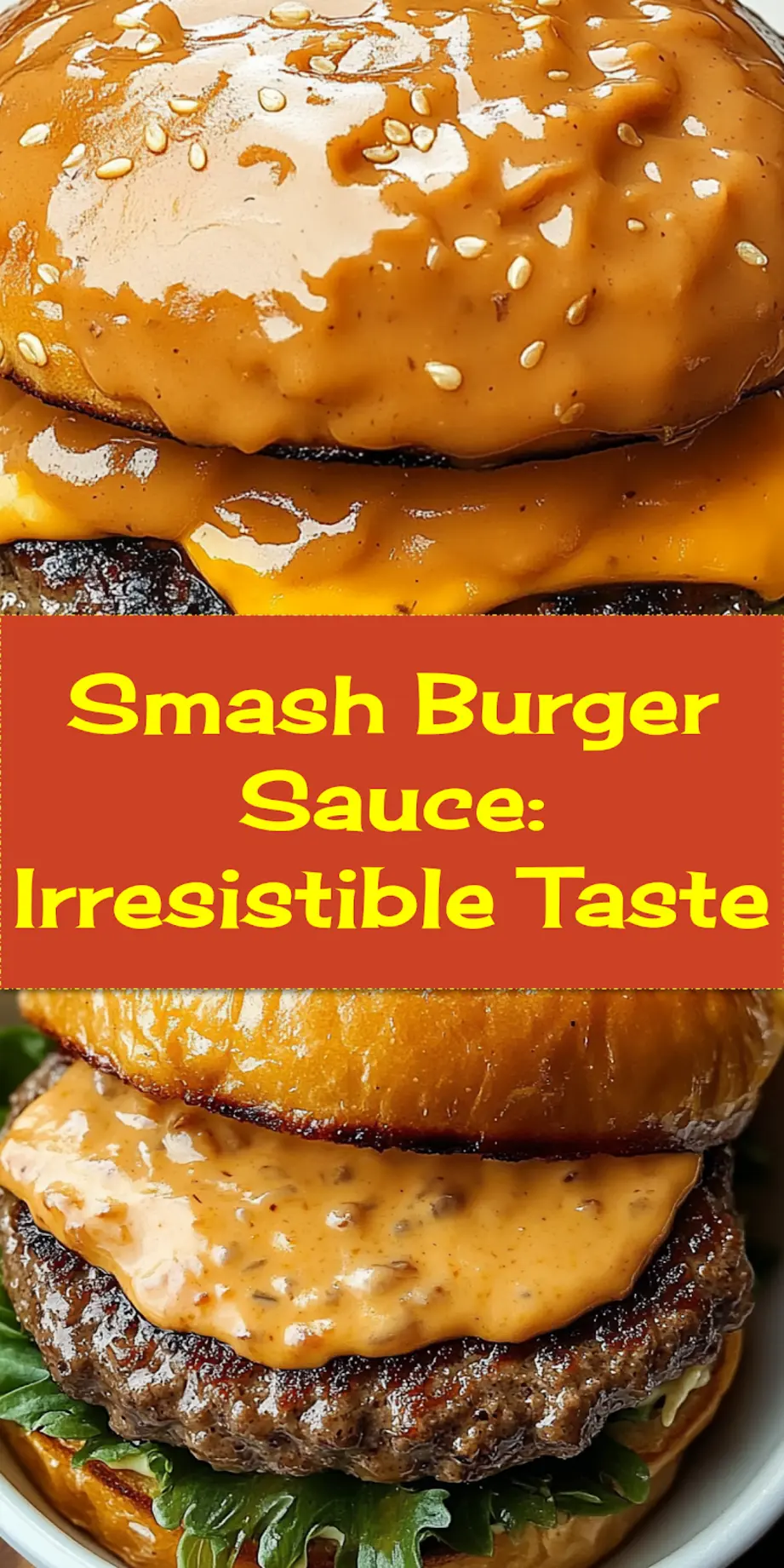 A close-up of Irresistible Smash Burger Sauce in a small glass jar, garnished with a sprinkle of smoked paprika, with a blurred background of a delicious smash burger, perfect for serving or a Pinterest pin.