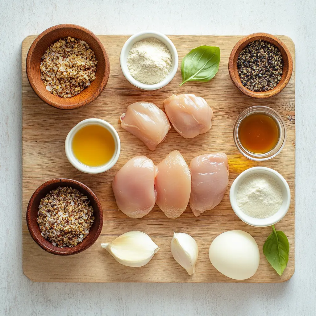 Ultimate Air Fryer Fried Chicken Breast You Need Now 3 Ingredients for a crispy Air Fryer Fried Chicken Breast, neatly arranged