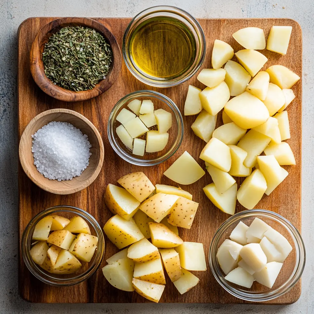 Crispy golden air fryer sliced potatoes in a serving bowl, garnished with fresh parsley.