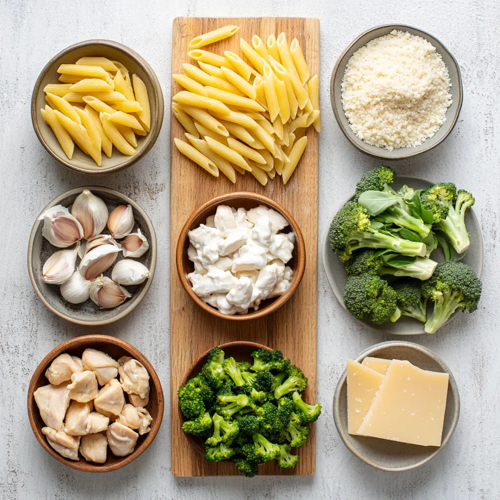 Chicken Broccoli Alfredo Bake Recipe for a Cozy Dinner 3 A freshly baked Chicken Broccoli Alfredo Bake, golden and bubbly from the oven, with tender chicken, bright green broccoli florets, and creamy Alfredo sauce, garnished with fresh parsley.