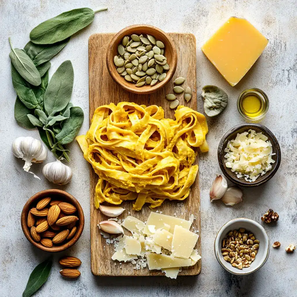 Creamy Pumpkin Pasta: Easy and Delicious Recipe 3 A vibrant, creamy pumpkin pasta dish, ready to serve, garnished with fresh sage and Parmesan cheese