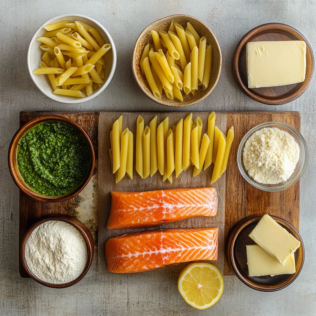 Creamy Salmon Pesto Pasta Recipe: Irresistibly Quick Dinner 2 Vibrant creamy salmon pesto pasta in a white bowl with penne and fresh basil, ready to serve.