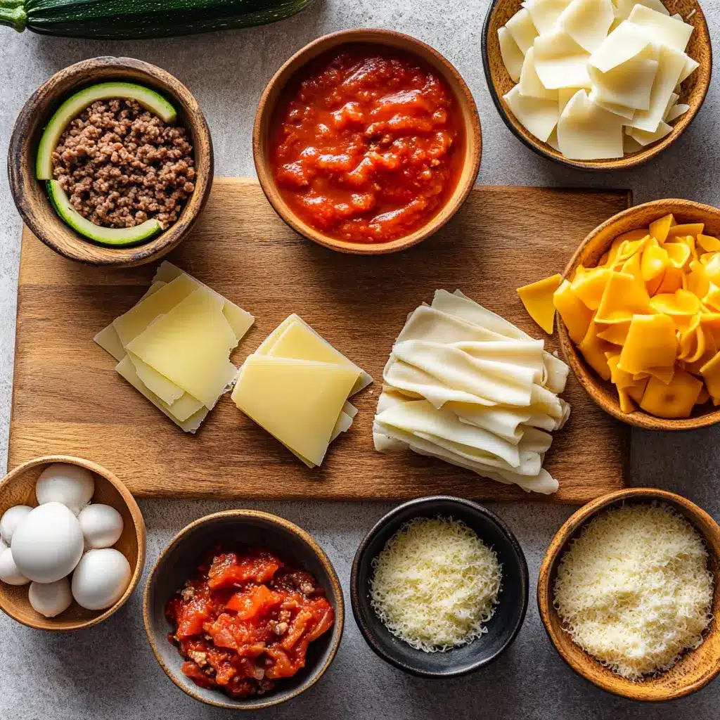 Delicious and healthy lasagna with zucchini, lean ground beef, and melted cheese, ready to be served from a casserole dish