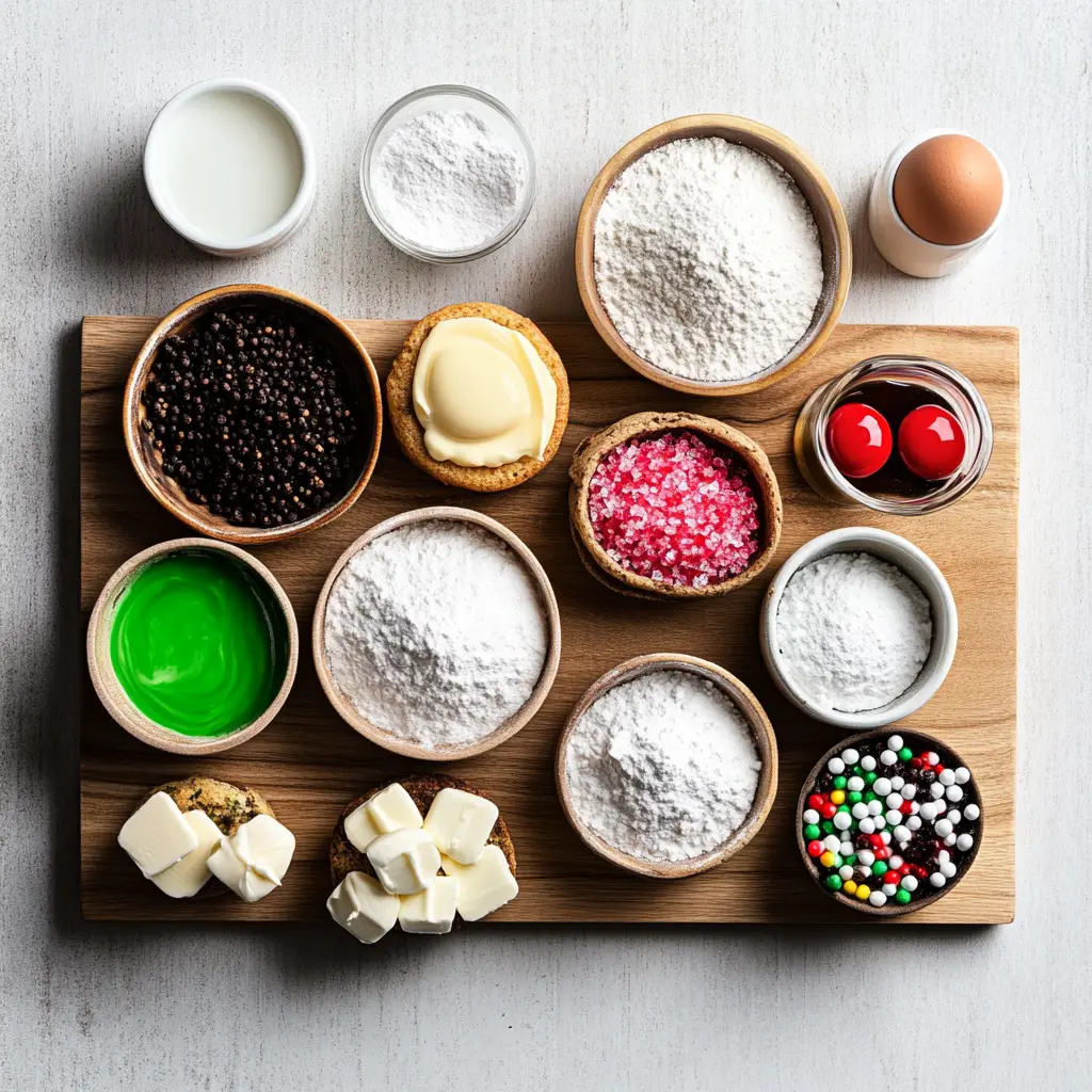 Vibrant green Grinch Cupcakes topped with a red Santa hat and white trim, a festive holiday treat perfect for sharing.
