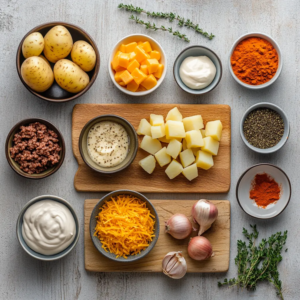 Ground Beef and Potatoes Casserole: A Delicious Classic 3 A hearty Ground Beef and Potatoes Casserole, baked to a golden brown perfection, garnished with fresh parsley, ready to serve.