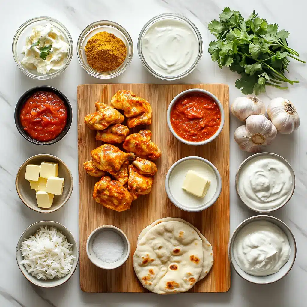 Close-up of a serving of homemade butter chicken with tender chicken pieces in a rich, creamy tomato sauce, garnished with fresh cilantro, ready to eat.