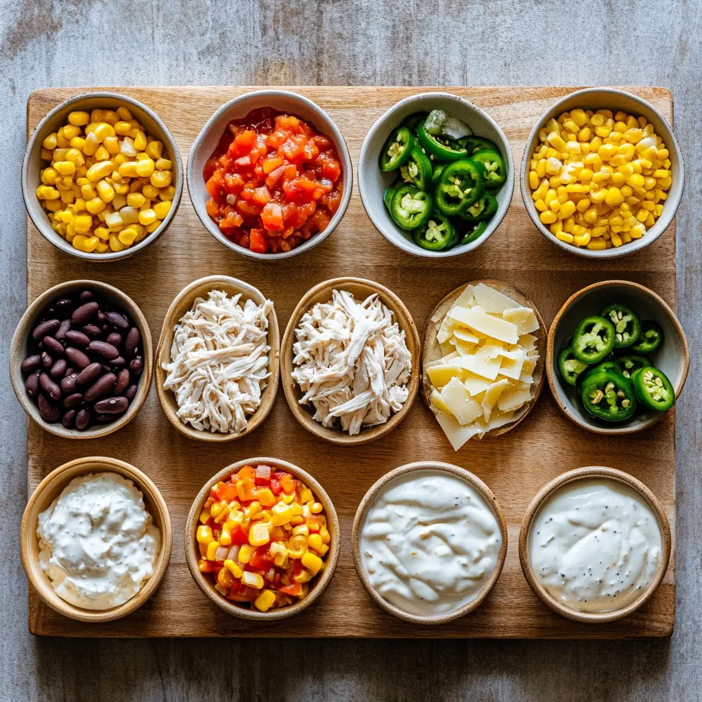 Instant Pot White Chicken Chili: Easy and Irresistible 2 Fresh ingredients laid out for Instant Pot White Chicken Chili, including raw chicken breasts, white beans, corn, salsa, and spices.