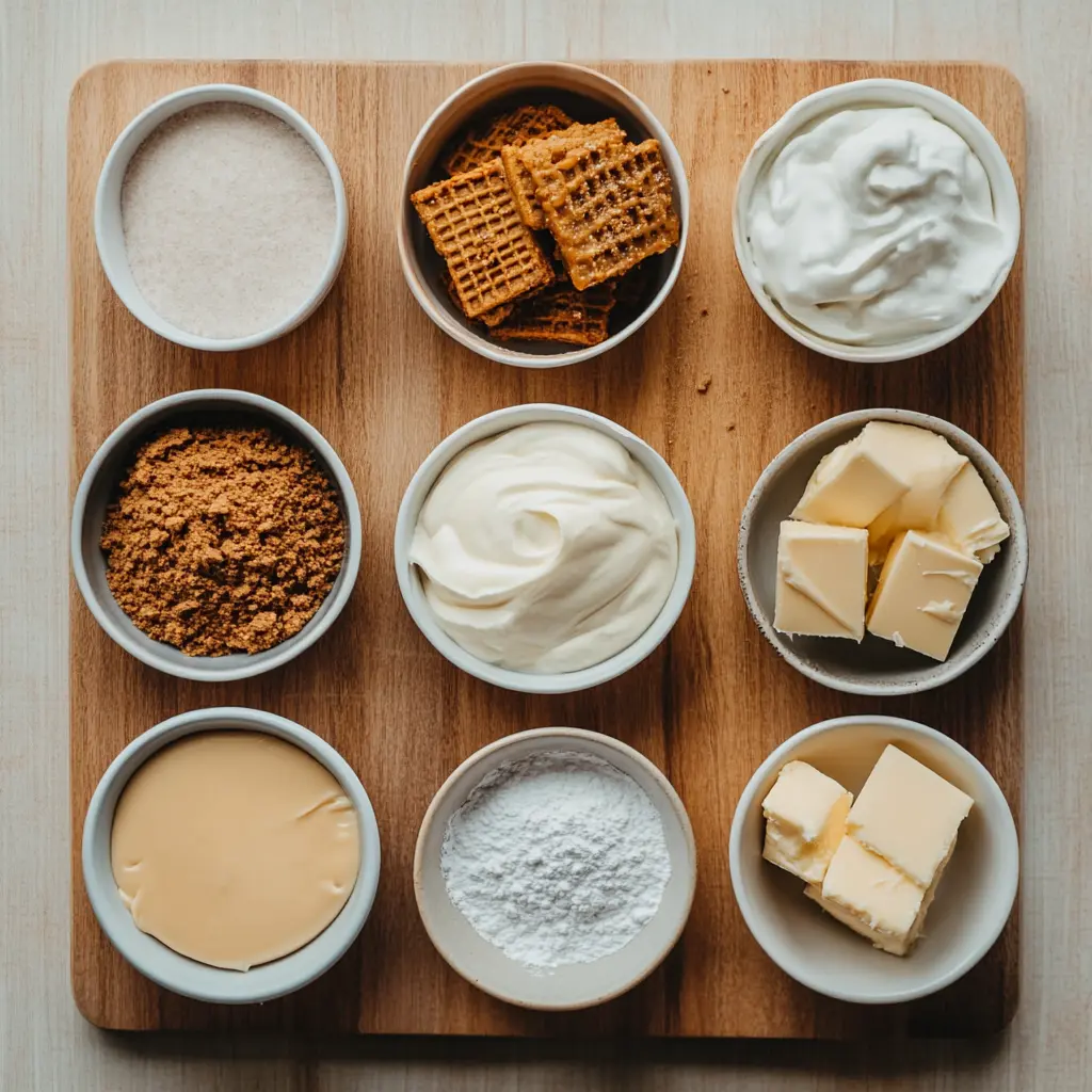 NO BAKE BISCOFF CHEESECAKE centered hero view, clean and uncluttered