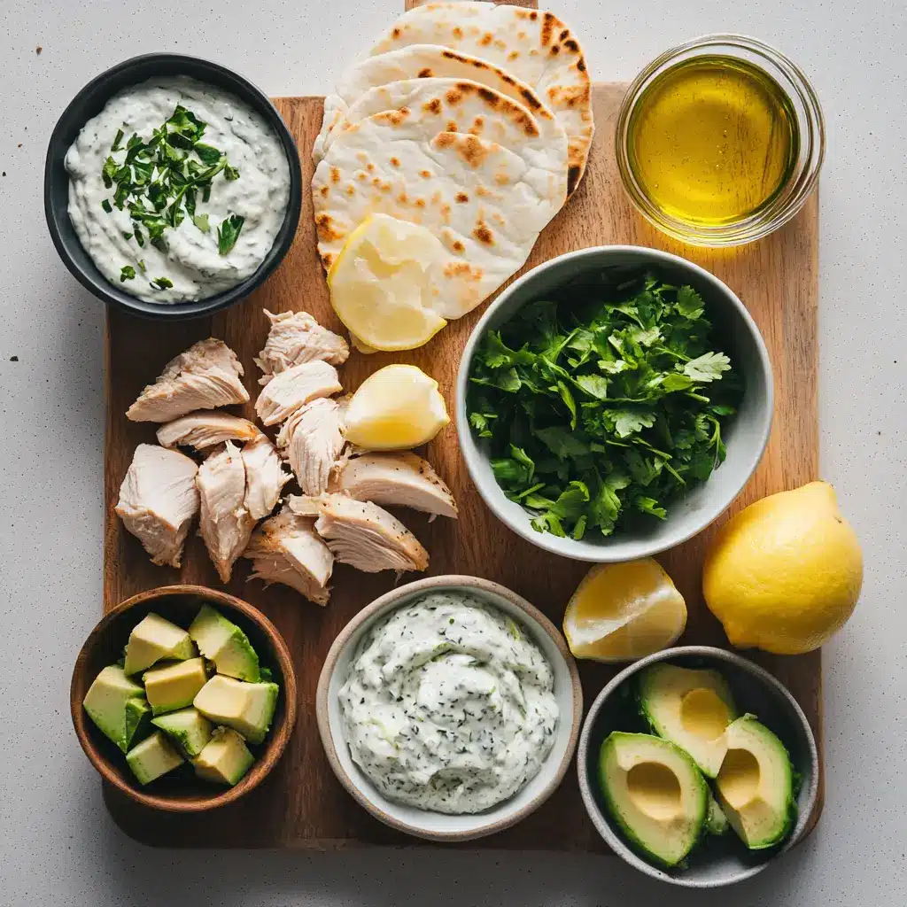 Sheet Pan Chicken Pitas with Herby Ranch - Easy and Delicious 3 A visually appealing plate of Sheet Pan Chicken Pitas with Herby Ranch, showcasing golden-brown chicken, fresh crisp slaw, creamy avocado, and warm pita bread, ready to be enjoyed.