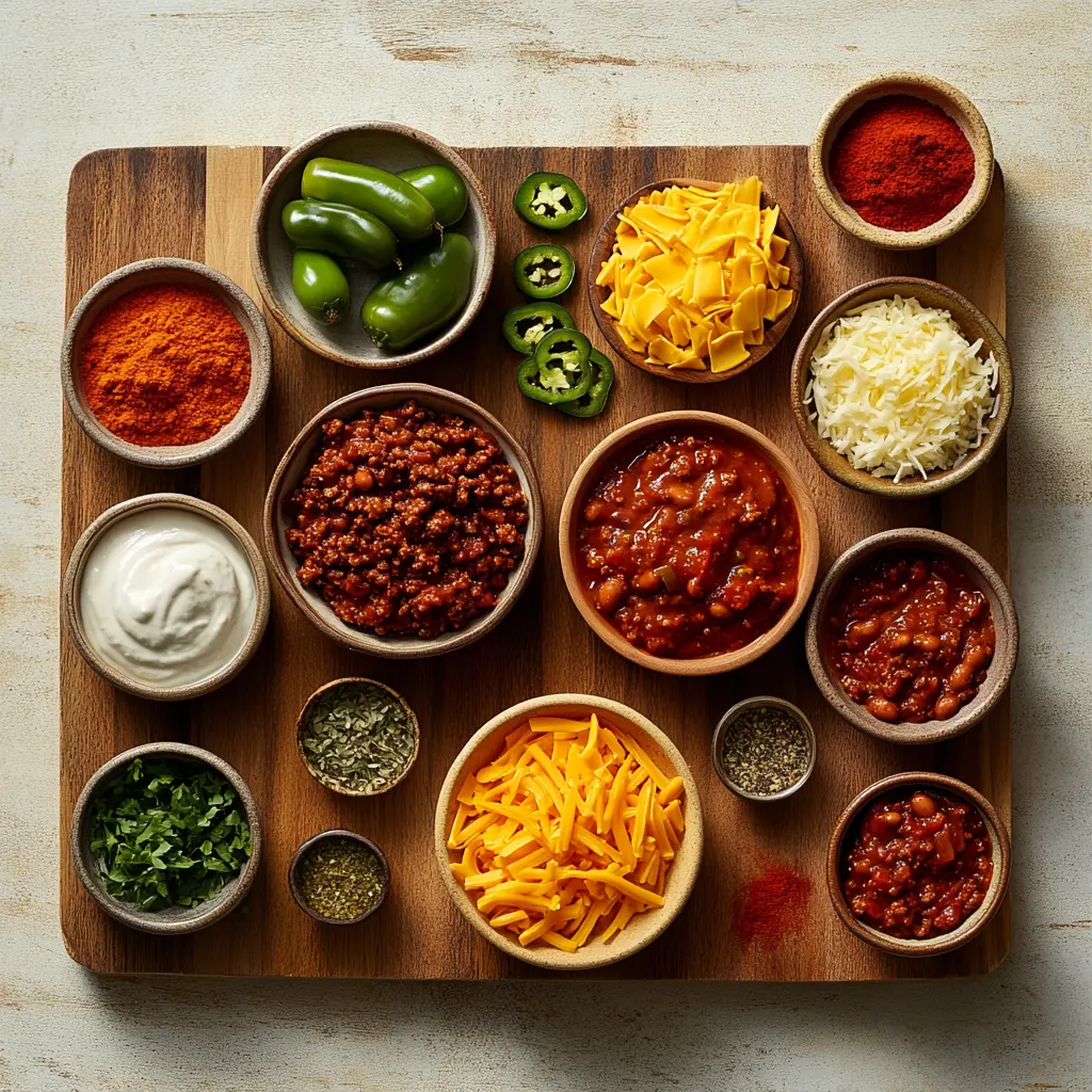 A rich, steaming bowl of authentic Texas No Beans Chili, garnished with shredded cheddar cheese and fresh cilantro, served in a rustic setting.