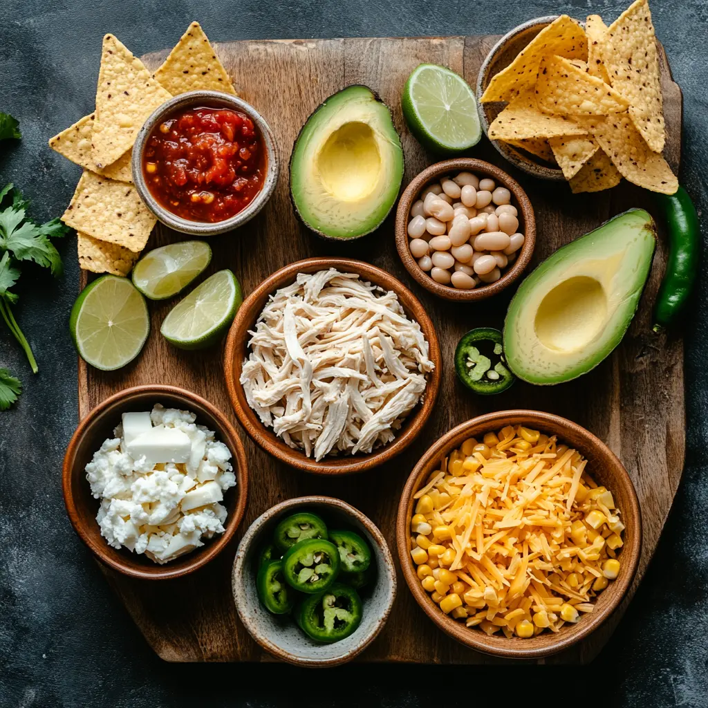 The BEST White Chicken Chili Recipe: Easy and Delicious 2 A close-up of a rustic bowl of creamy white chicken chili, garnished with fresh cilantro, avocado, and a swirl of sour cream, with a lime wedge on the side. This inviting dish highlights THE BEST WHITE CHICKEN CHILI RECIPE.