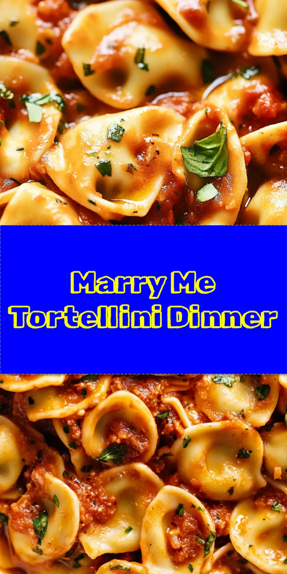 Overhead shot of creamy Marry Me Tortellini in a white bowl, garnished with fresh basil, ready for a delicious meal. Ideal for Pinterest.