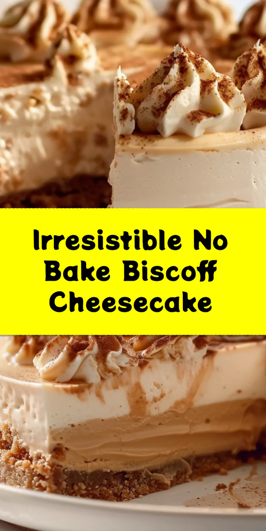 NO BAKE BISCOFF CHEESECAKE centered hero view, clean and uncluttered_pin