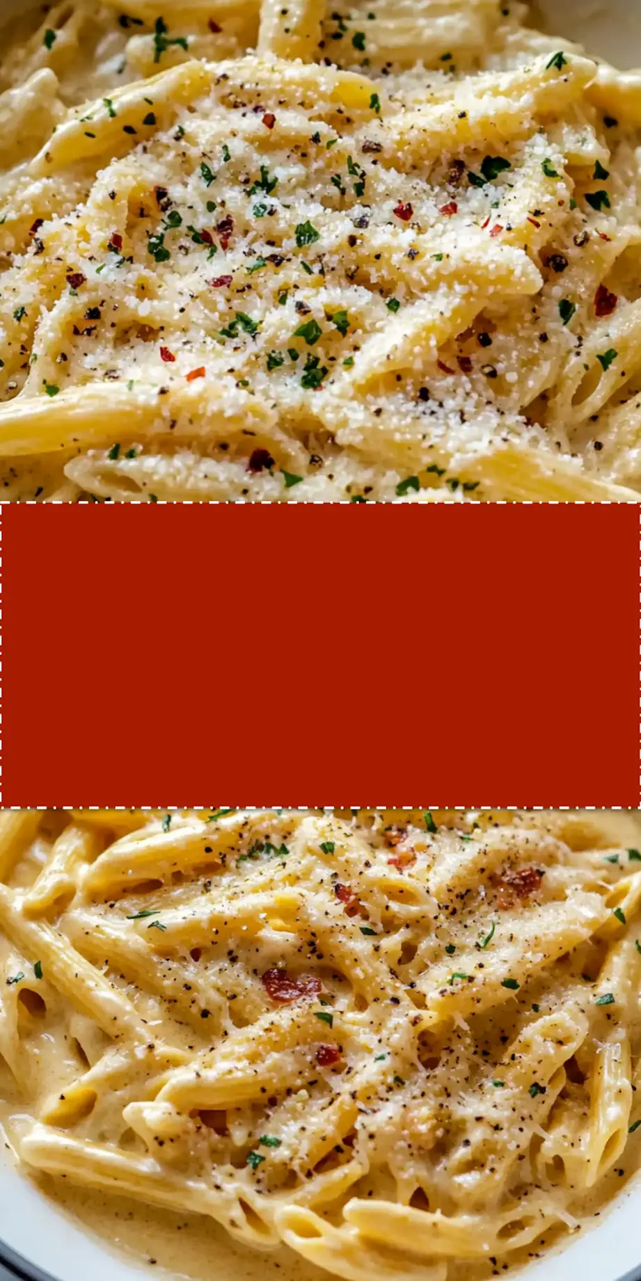 A beautifully plated bowl of homemade one-pot creamy garlic pasta, garnished with fresh herbs and a wooden spoon, perfect for a cozy dinner.