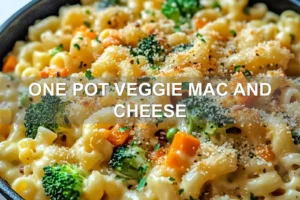 ONE POT VEGGIE MAC AND CHEESE centered hero view, clean and uncluttered