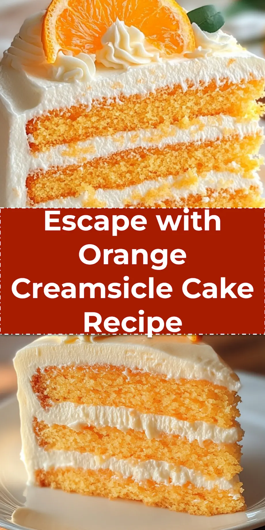 Pin-worthy image of a beautiful Orange Creamsicle Cake with creamy orange-vanilla frosting and fresh orange zest, perfect for sharing on social media. Captures the nostalgic orange and vanilla flavors.