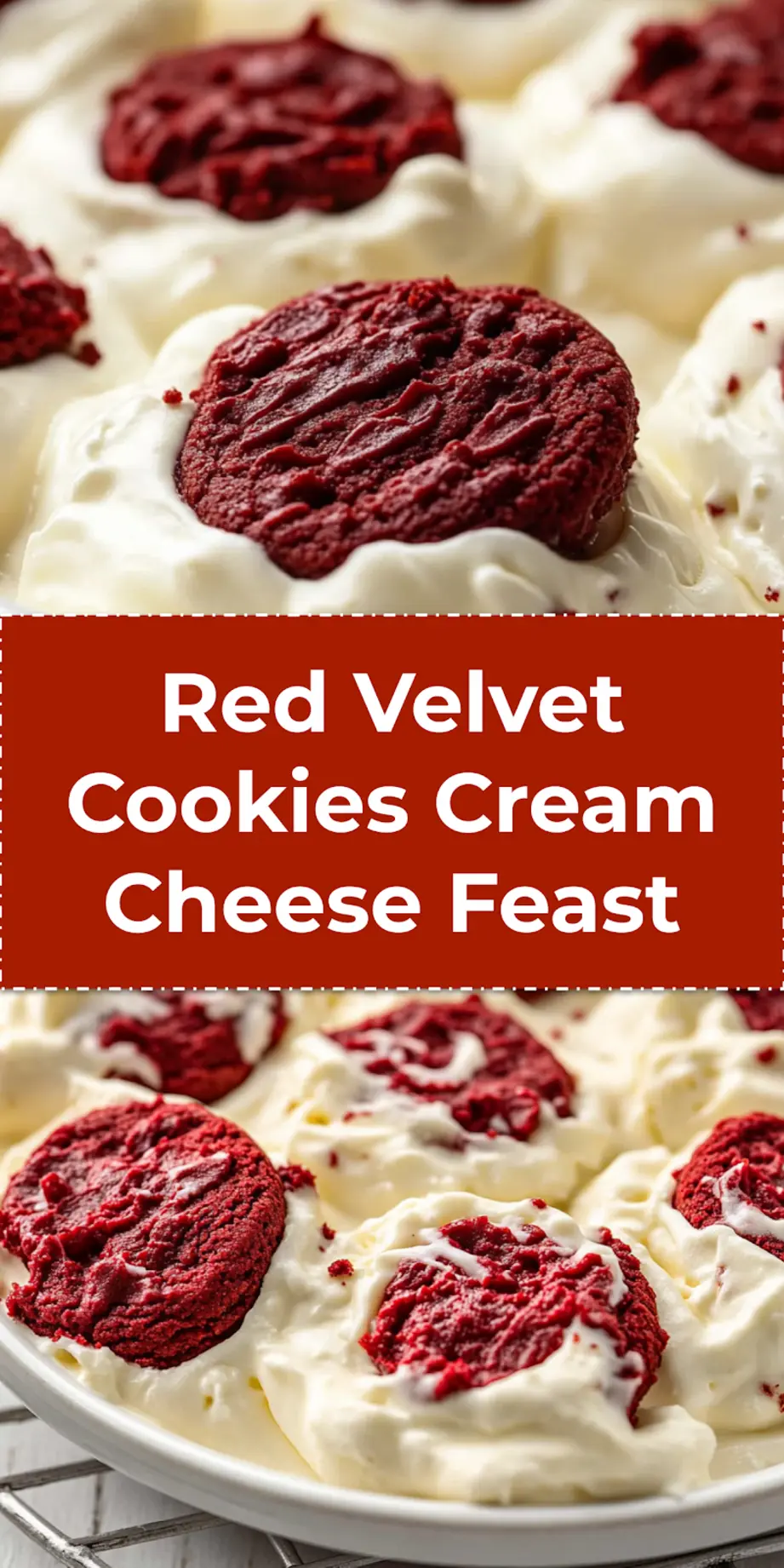 Pin this recipe for Red Velvet Cookies with Cream Cheese frosting, featuring a stack of delicious homemade cookies, for future baking.