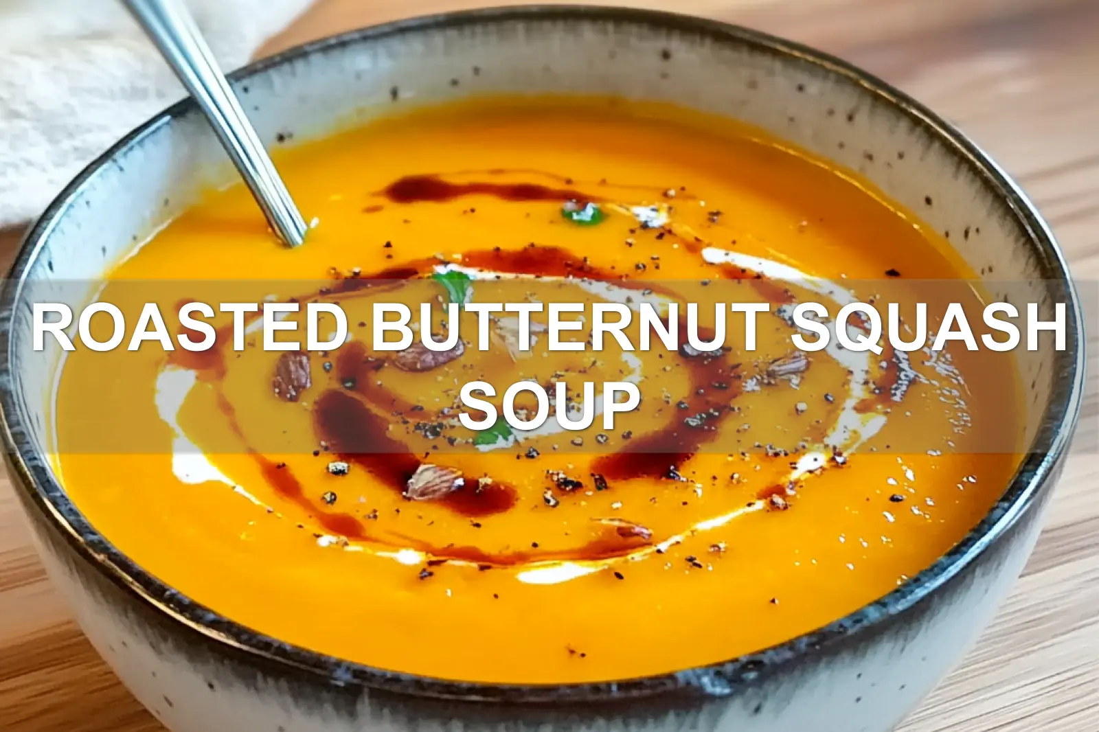 ROASTED BUTTERNUT SQUASH SOUP centered hero view, clean and uncluttered