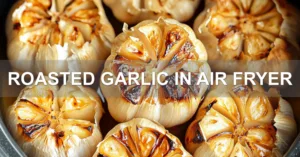 How to Make Easy Roasted Garlic in Air Fryer ROASTED GARLIC IN AIR FRYER centered hero view, clean and uncluttered